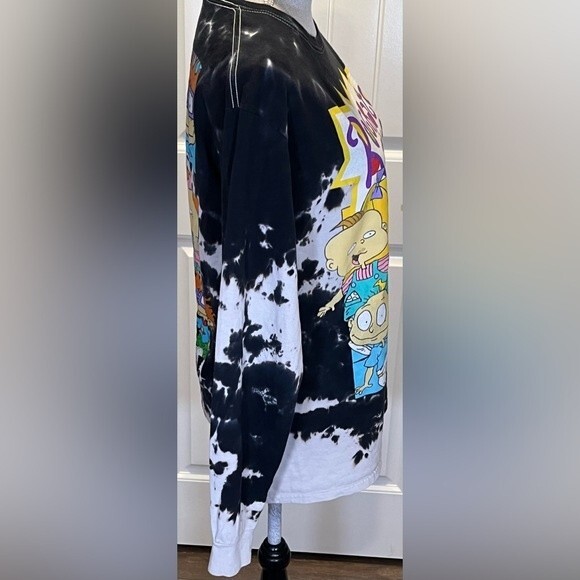 Rugrats Long Sleeve T-Shirt Black and White Bleach Dye Front and Back Graphics - Picture 5 of 9